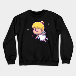 Cute Fairy Floating With Magic Wand Cartoon Crewneck Sweatshirt